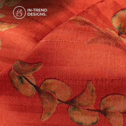 Crimson Red Leaf Digital Print Art Tusser Silk Fabric