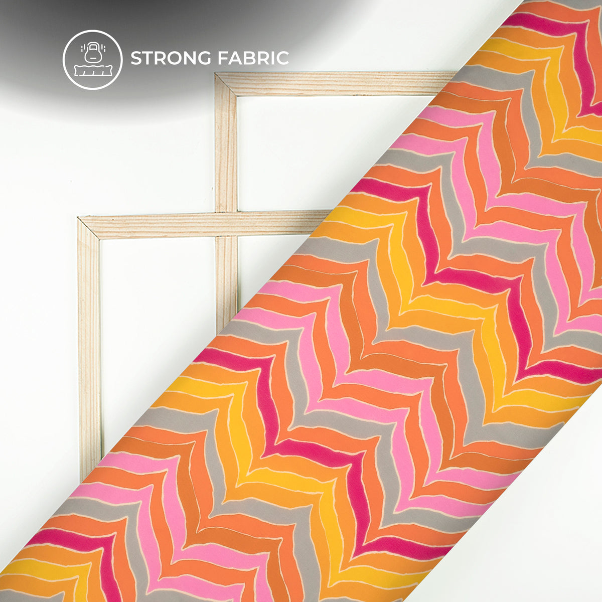 Multi-Color Chevron Pattern Digital Print Viscose Natural Crepe Fabric