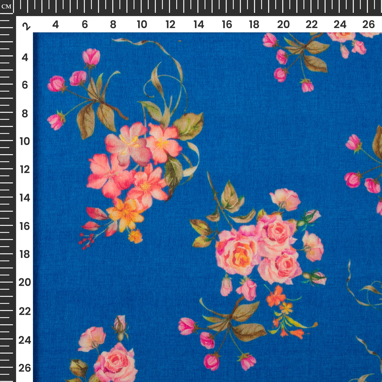 Blue Floral Pattern Digital Print Viscose Natural Crepe Fabric