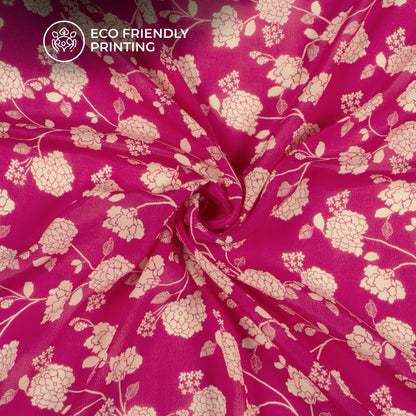 Pink Floral Pattern Digital Print Viscose Natural Crepe Fabric