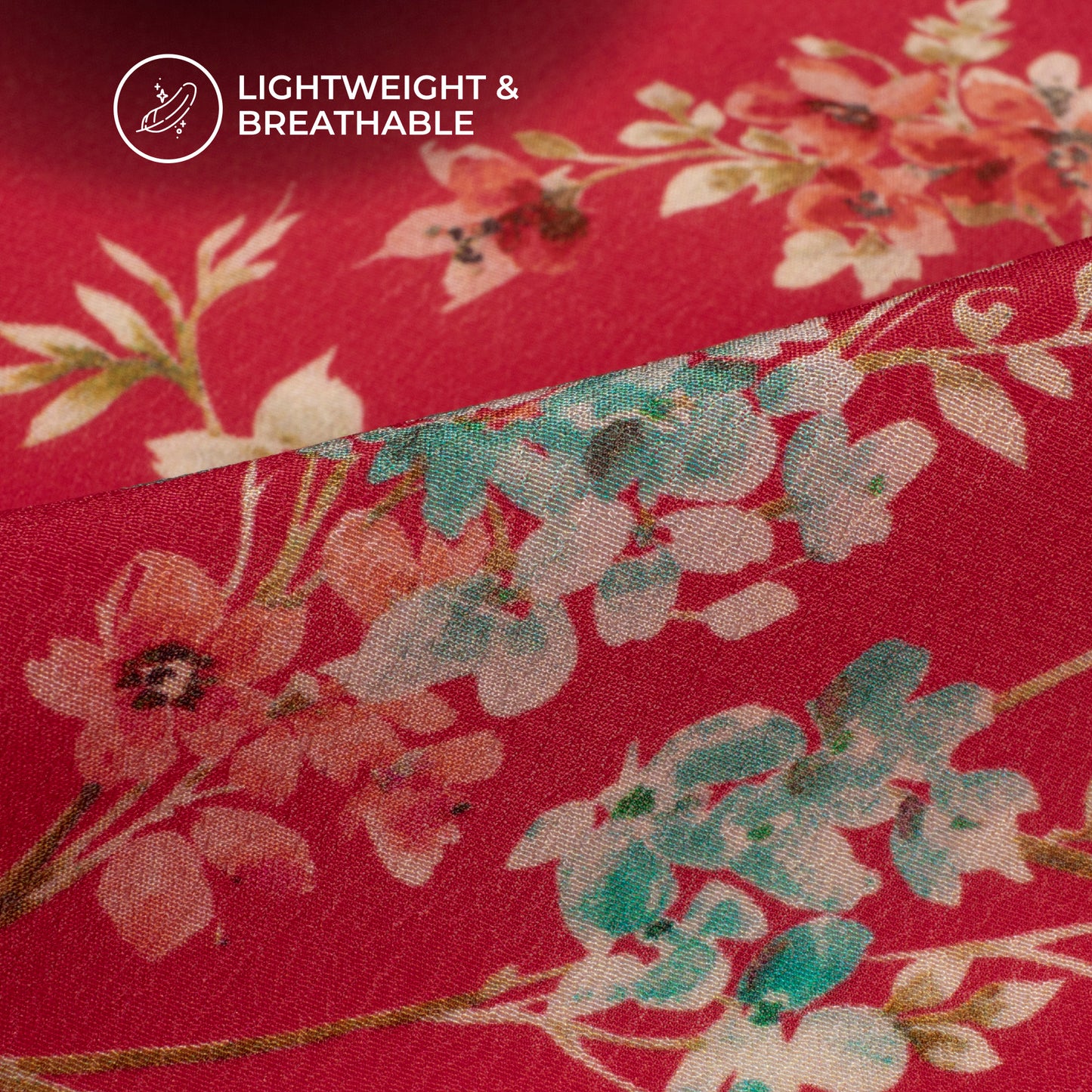 Hot Pink Floral Pattern Digital Print Viscose Natural Crepe Fabric
