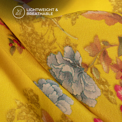 Yellow Floral Pattern Digital Print Viscose Natural Crepe Fabric