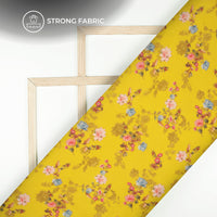 Yellow Floral Pattern Digital Print Viscose Natural Crepe Fabric