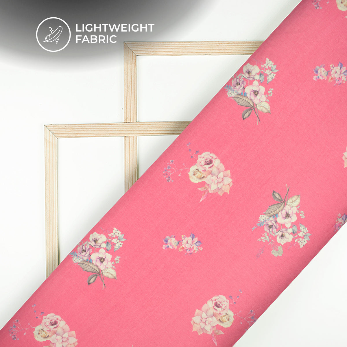 Fuscia Pink Floral Digital Print Poly Chinnon Chiffon Fabric