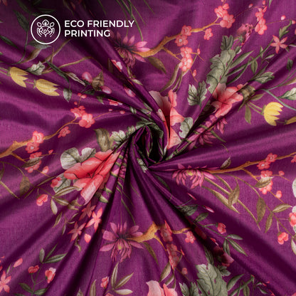 Midnight Purple Floral Digital Print Poly Chinnon Chiffon Fabric