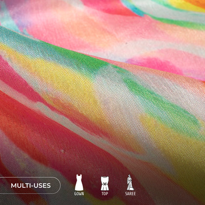 Multi-Color Abstract Digital Print Poly Chinnon Chiffon Fabric