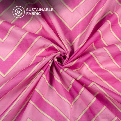 Fuscia Pink Chevron Digital Print Pure Cotton Mulmul Fabric