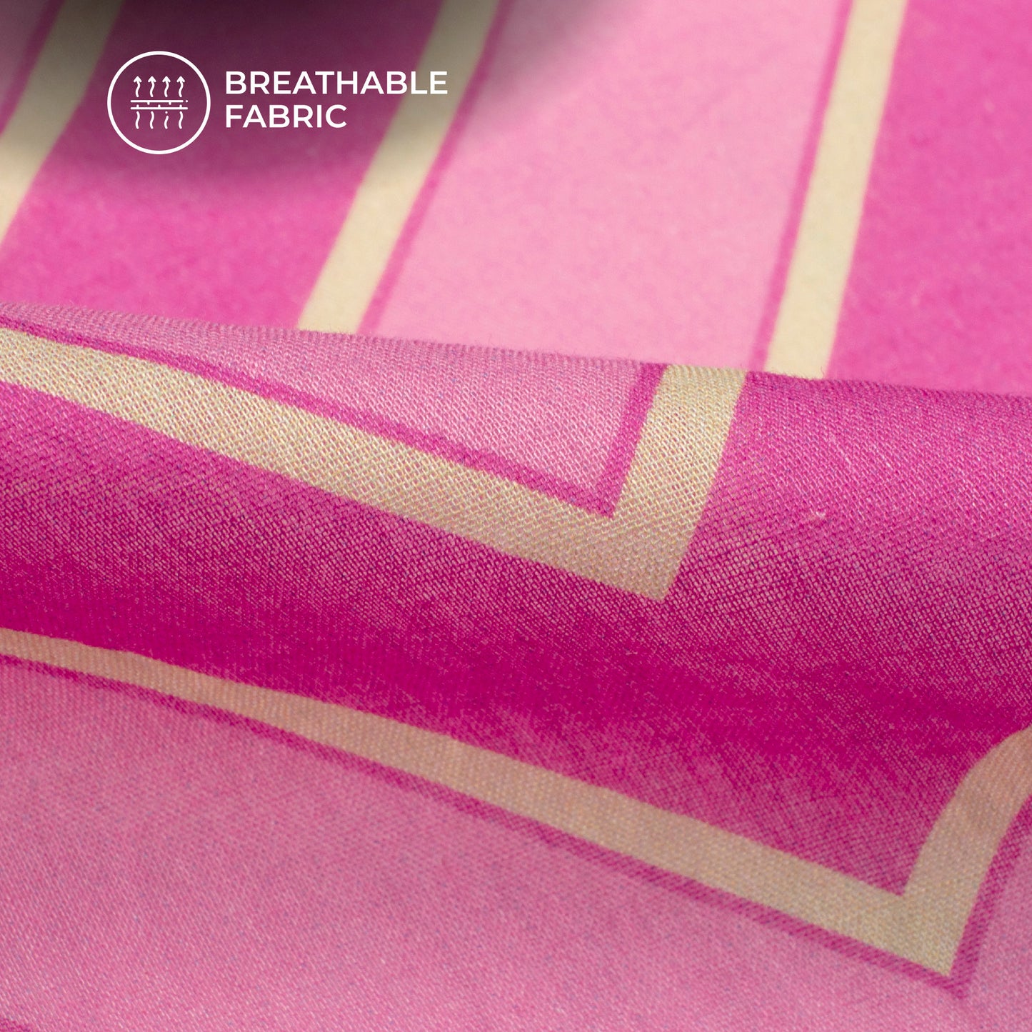 Fuscia Pink Chevron Digital Print Pure Cotton Mulmul Fabric