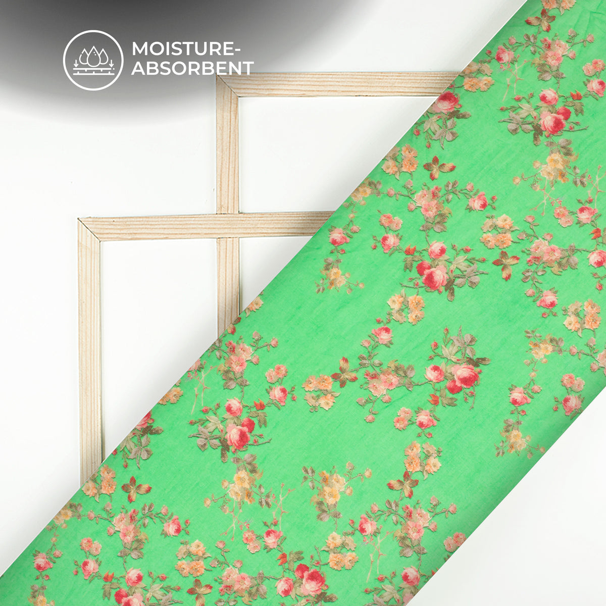 Cool Green Floral Digital Print Pure Cotton Mulmul Fabric
