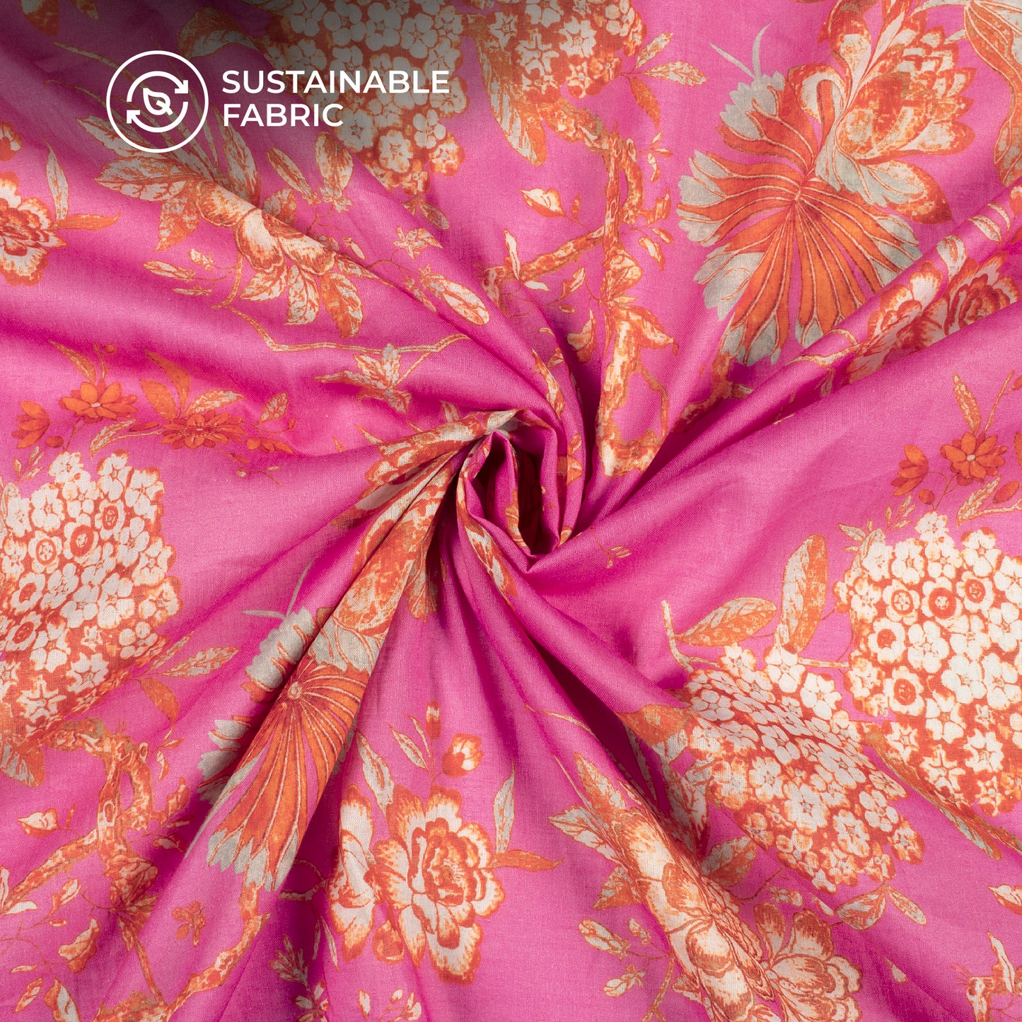 Deep Pink Floral Digital Print Pure Cotton Mulmul Fabric