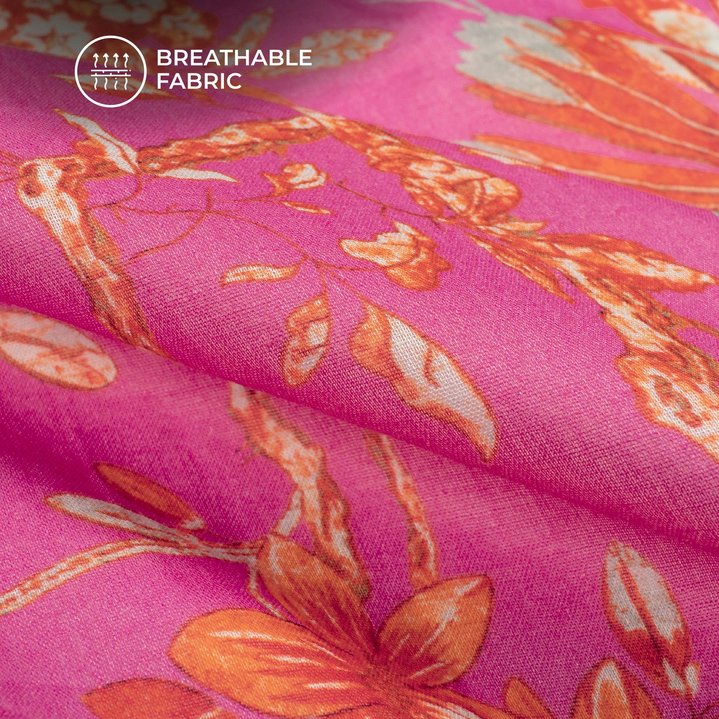 Deep Pink Floral Digital Print Pure Cotton Mulmul Fabric