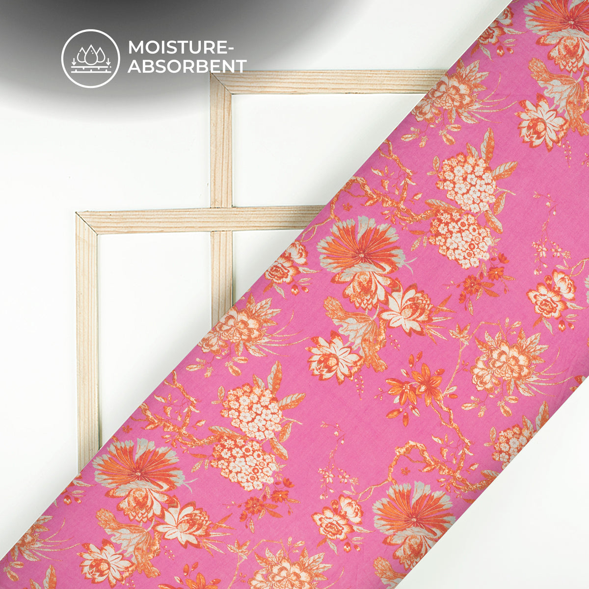 Deep Pink Floral Digital Print Pure Cotton Mulmul Fabric