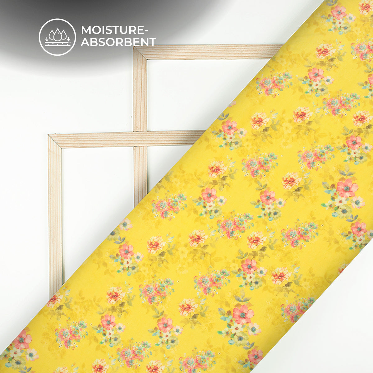 Gold Yellow Floral Digital Print Pure Cotton Mulmul Fabric
