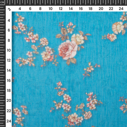 Sky Blue Floral Digital Print Bemberg Chiffon Fabric