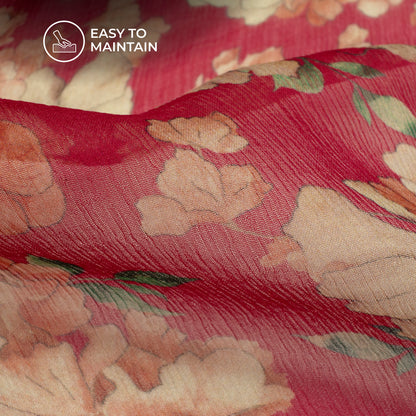 Cardinal Red Floral Digital Print Bemberg Chiffon Fabric