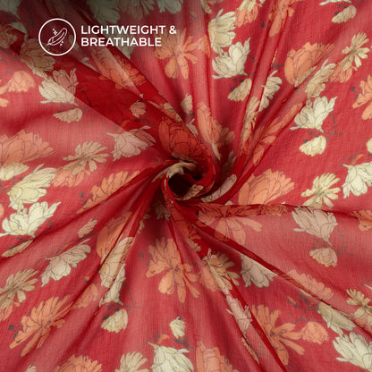Red Floral Digital Print Bemberg Chiffon Fabric
