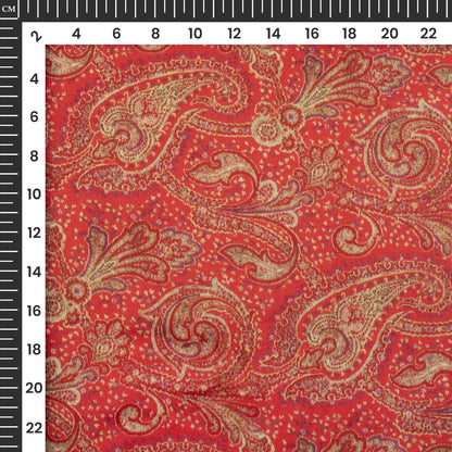 Cardinal Red Paisley Digital Print Viscose Gaji Silk Fabric