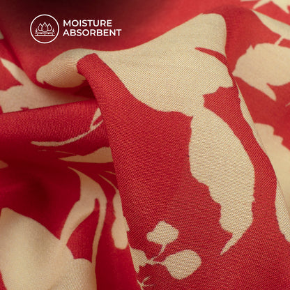 Cardinal Red Floral Digital Print Viscose Muslin Fabric