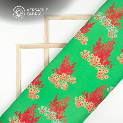 Cool Green Floral Digital Print Viscose Muslin Fabric