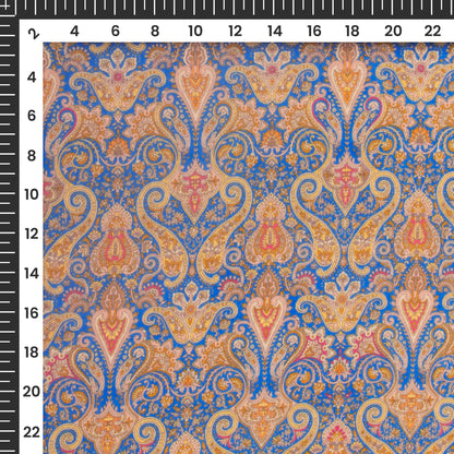 Cerulean Blue Paisley Digital Print Viscose Chanderi Fabric
