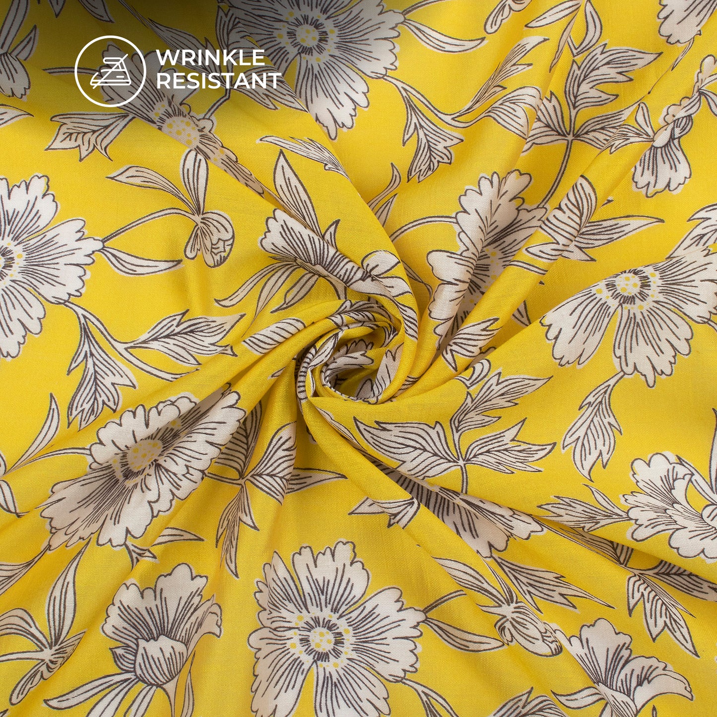Lemon Yellow Floral Digital Print Viscose Chanderi Fabric