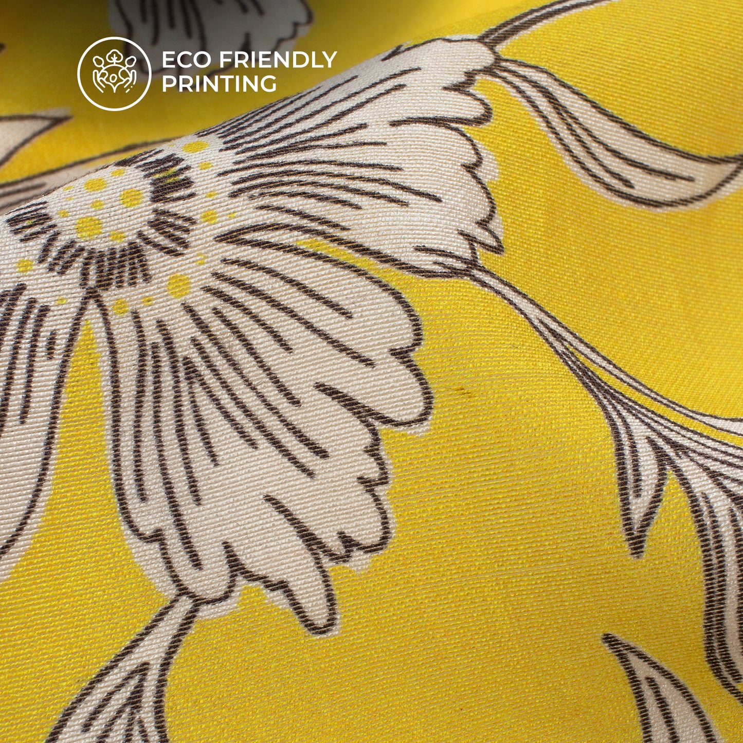 Lemon Yellow Floral Digital Print Viscose Chanderi Fabric