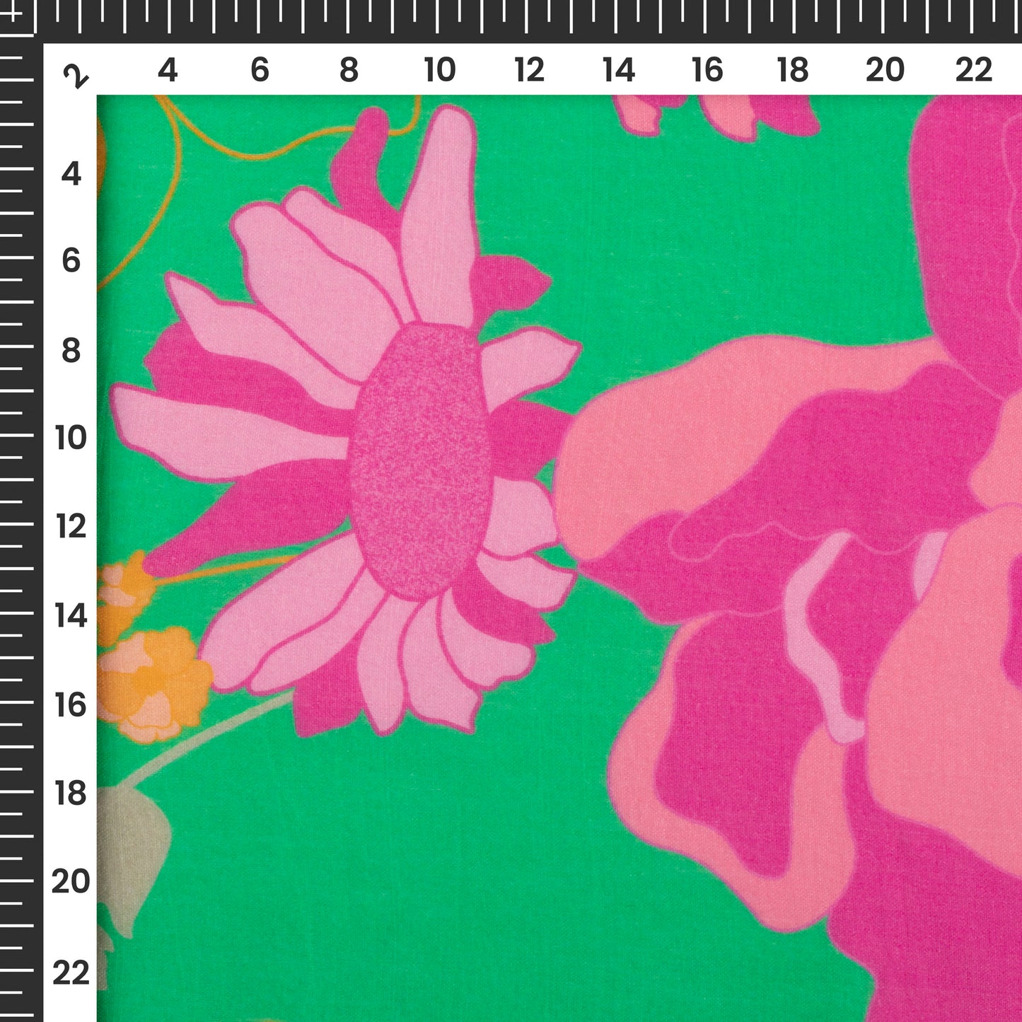 Shamrock Green Floral Digital Print Viscose Chanderi Fabric
