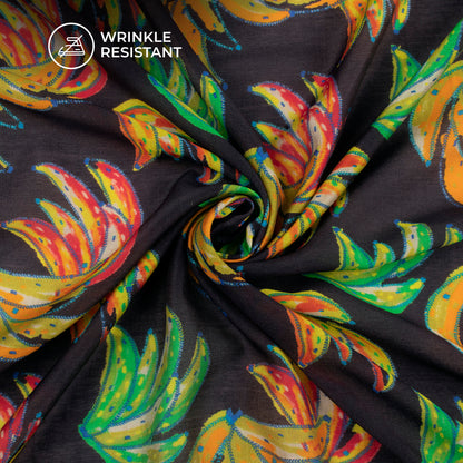 Multi-Color Fruit,Floral Digital Print Viscose Chanderi Fabric