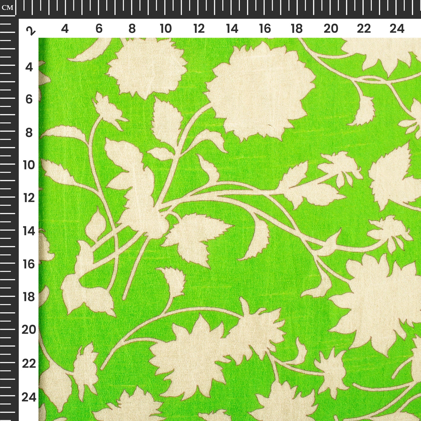 Lime Green Floral Digital Print Bemberg Raw Silk Fabric