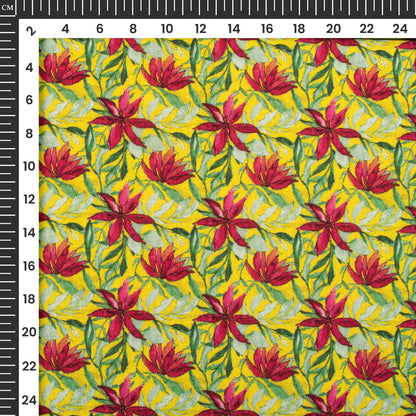 Carmine Red Floral Digital Print Bemberg Raw Silk Fabric