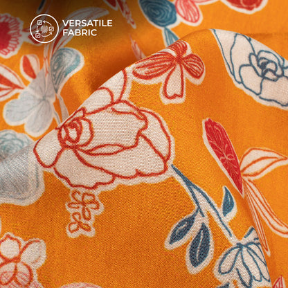 Tiger Orange Floral Digital Print Bemberg Raw Silk Fabric