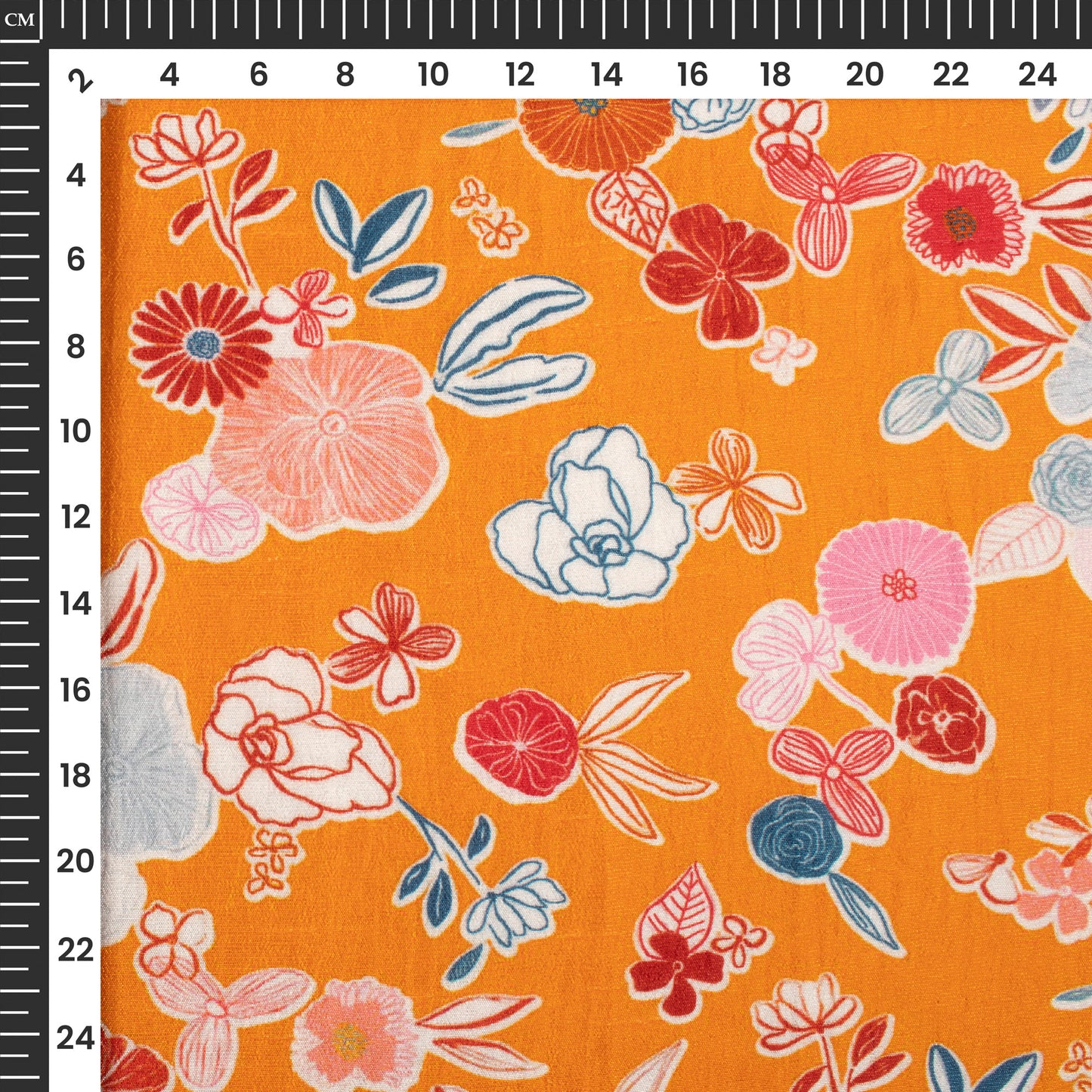 Tiger Orange Floral Digital Print Bemberg Raw Silk Fabric