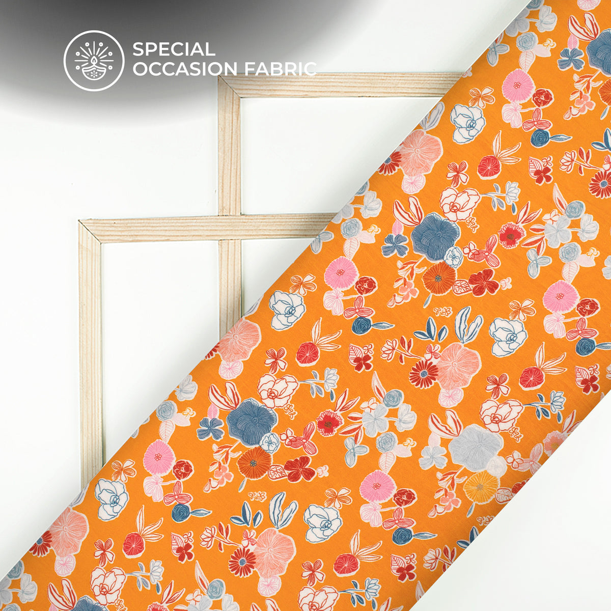 Tiger Orange Floral Digital Print Bemberg Raw Silk Fabric