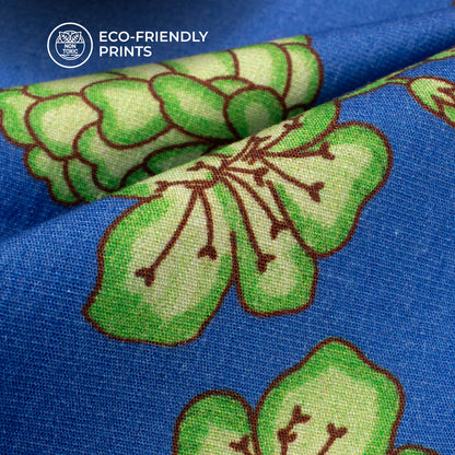 Violet Blue Floral Digital Print Cotton Slub Lycra Fabric
