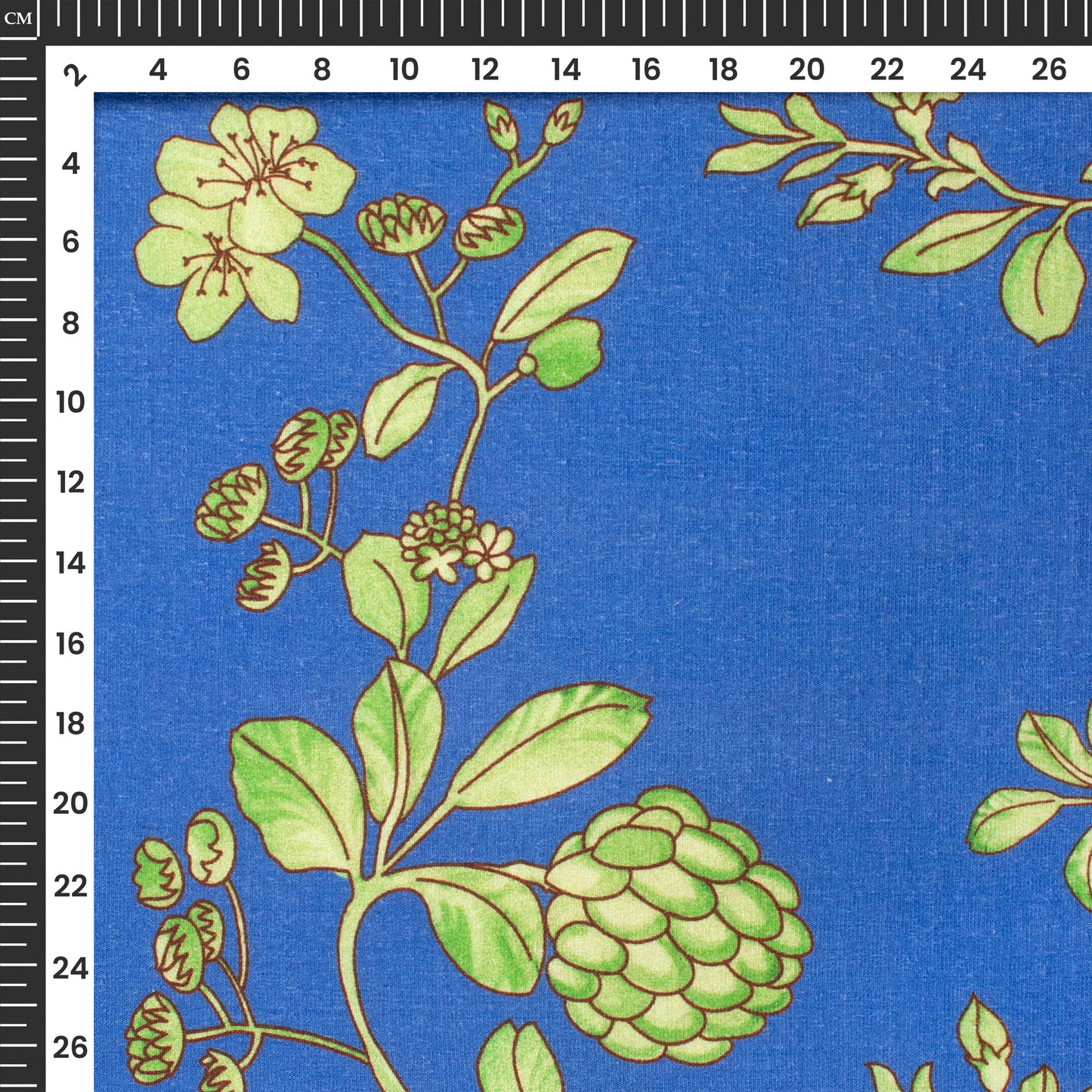 Violet Blue Floral Digital Print Cotton Slub Lycra Fabric