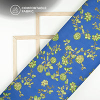 Violet Blue Floral Digital Print Cotton Slub Lycra Fabric