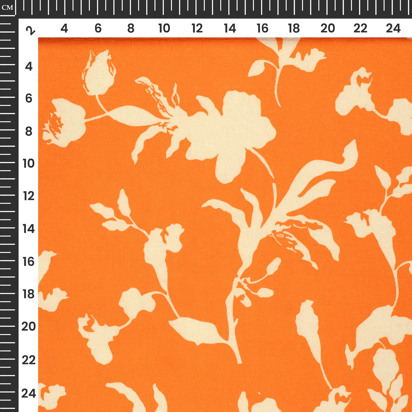 Tiger Orange Floral Digital Print Cotton Slub Lycra Fabric