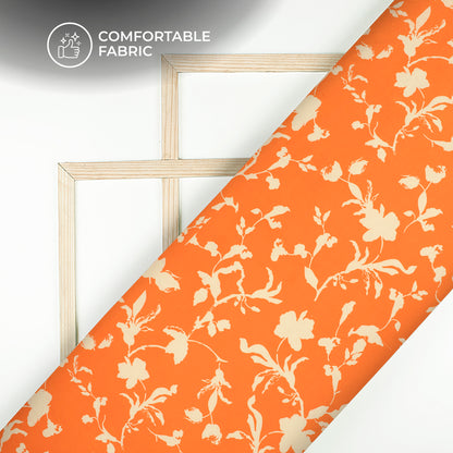 Tiger Orange Floral Digital Print Cotton Slub Lycra Fabric