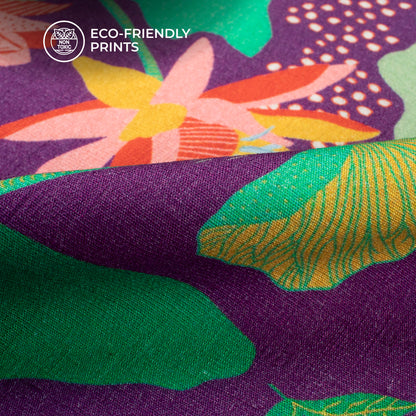 Purple Floral Digital Print Cotton Slub Lycra Fabric