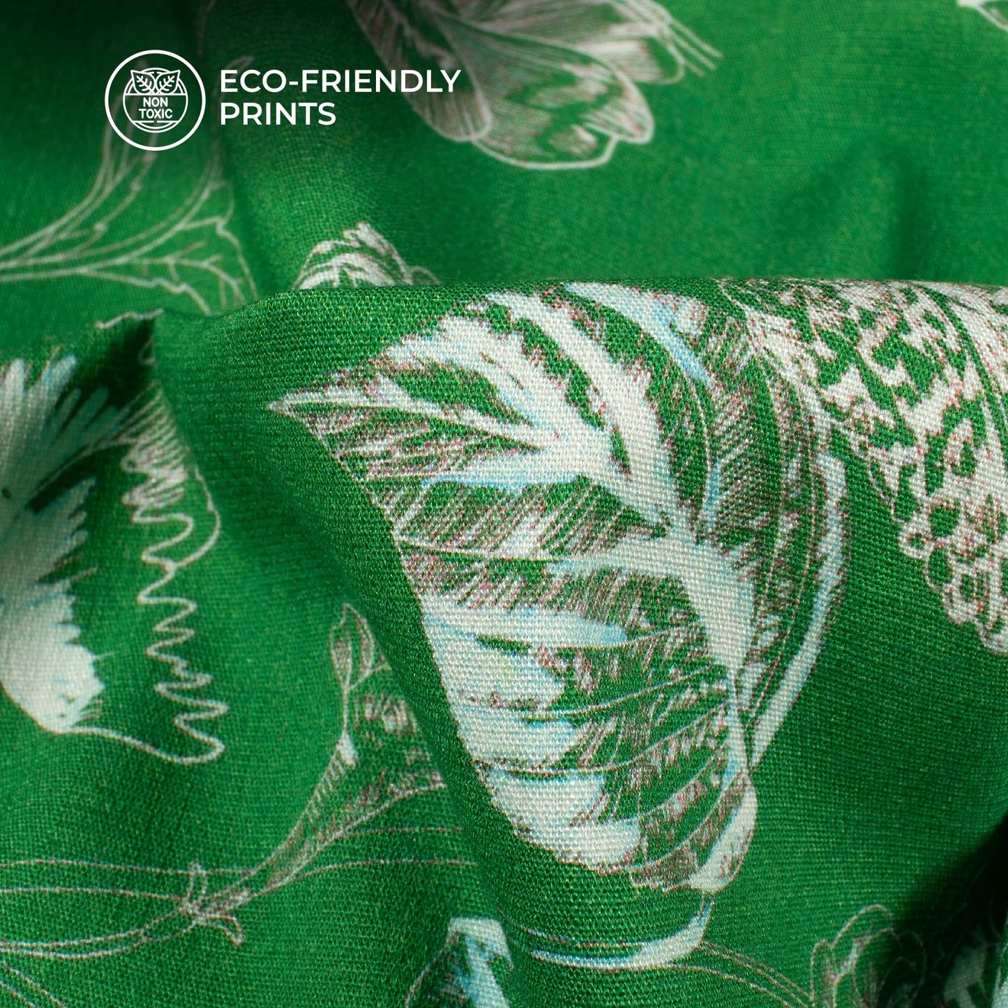 Forest Green Floral Digital Print Cotton Slub Lycra Fabric