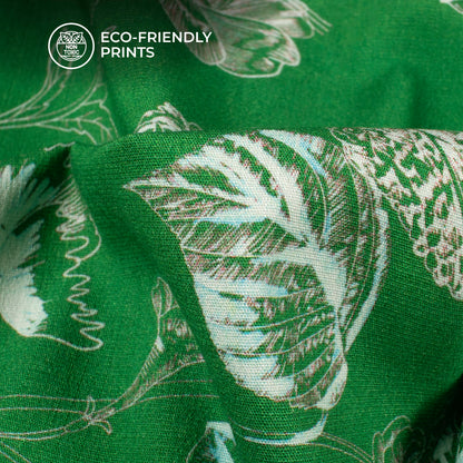 Forest Green Floral Digital Print Cotton Slub Lycra Fabric