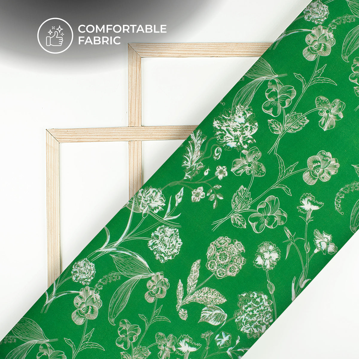 Forest Green Floral Digital Print Cotton Slub Lycra Fabric