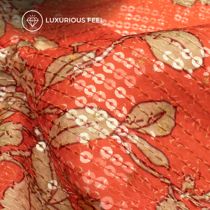 Rose Red Floral Digital Print Chanderi Water Sequins Fabric