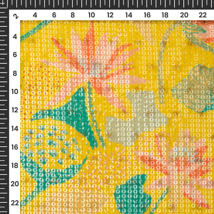 Chartreuse Yellow Floral Digital Print Chanderi Water Sequins Fabric