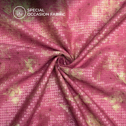 Taffy Pink Floral Digital Print Chanderi Water Sequins Fabric