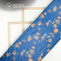 Royal Blue Floral Digital Print Chanderi Water Sequins Fabric