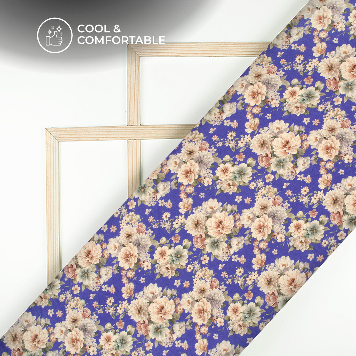 True Blue Floral Digital Print Viscose Rayon Fabric(Width 58 Inches)