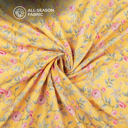 Light Pink Floral Digital Print Embroidery Butter Crepe Fabric
