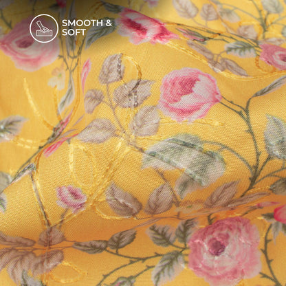 Light Pink Floral Digital Print Embroidery Butter Crepe Fabric