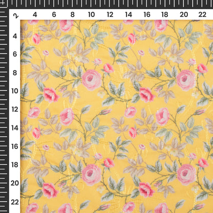 Light Pink Floral Digital Print Embroidery Butter Crepe Fabric